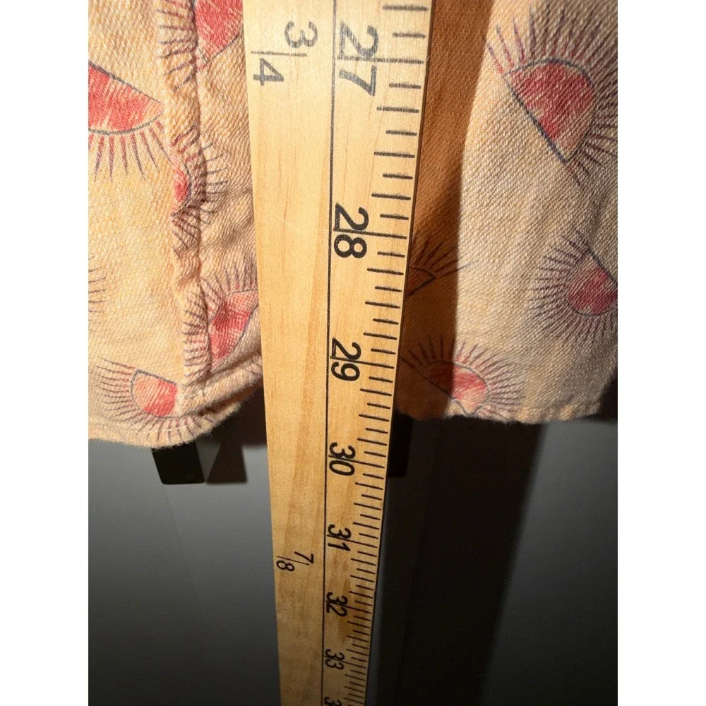 ROWM Mens XL Peach Rising Sun Print Short Sleeve Button Down Shirt Slub Texture